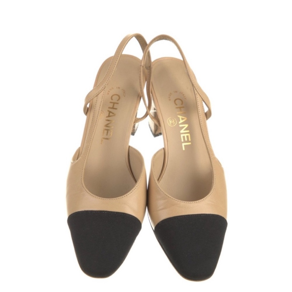 Chanel Beige and Black Slingback Heels